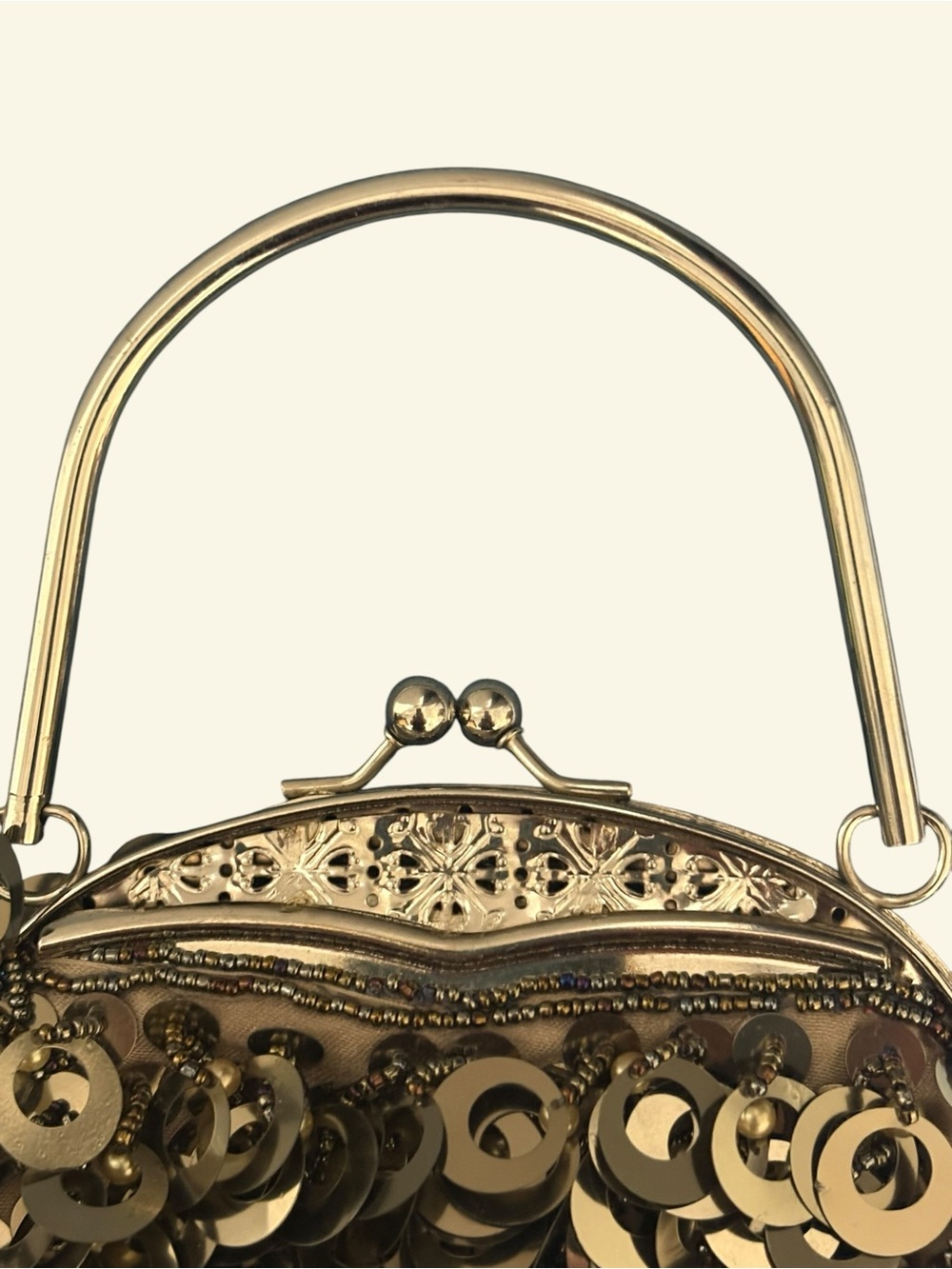 Sequined Evening Top-Handle Clutch in Gold - Picture 6 of 7